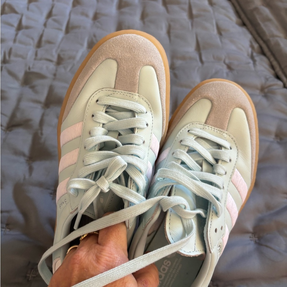 Adidas Women's Mint Green Sneakers with White Stripes - Picture 3 of 4